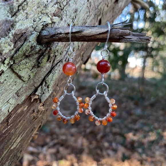 Sterling Silver Carnelian Earrings - Picture 5 of 7